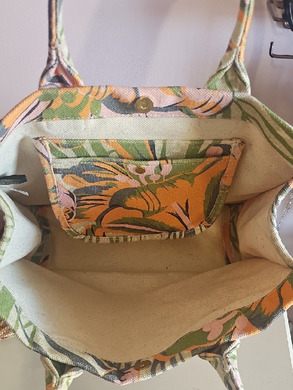 Vince Camuto Floral Canvas Tote in Pink, Green & Orange - Picture 3 of 4
